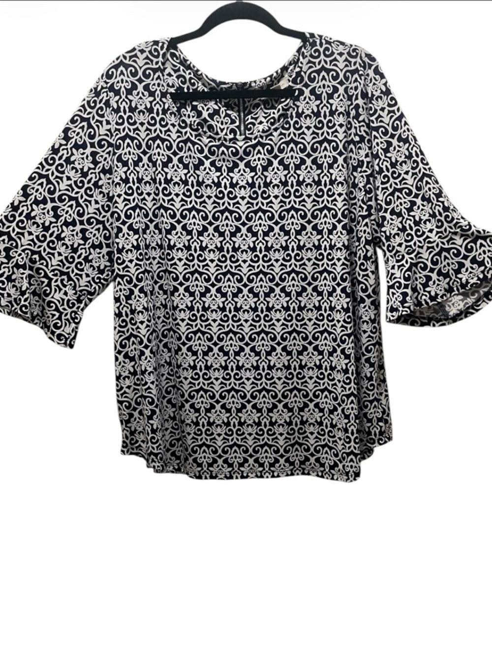 Navy & White Patterned Top - Classic Print
